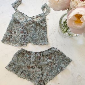 Victorias Secret lingerie set in floral print sage green shorts cami